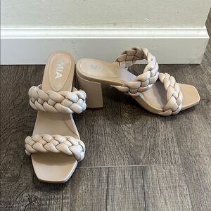 MIA Women's Tan Braided Heeled Sandals